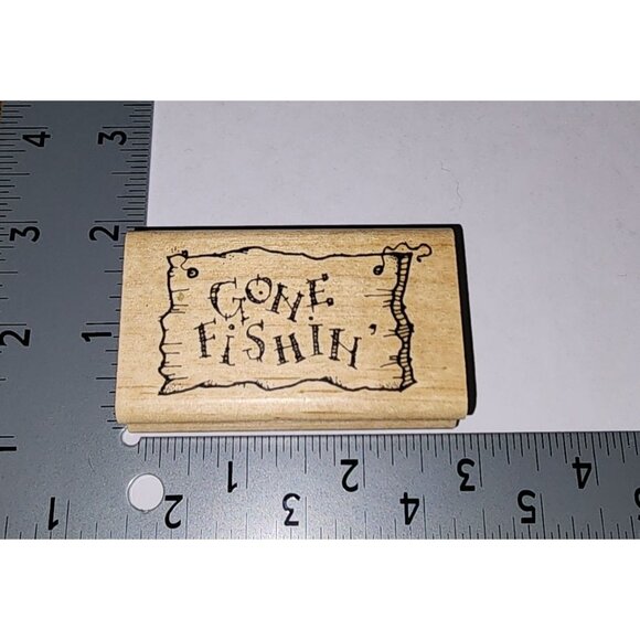 Vintage DJ Inkers Gone Fishing Sign Wooden Rubber Stamp #H11 Sign Scrapbook Art - Picture 1 of 3